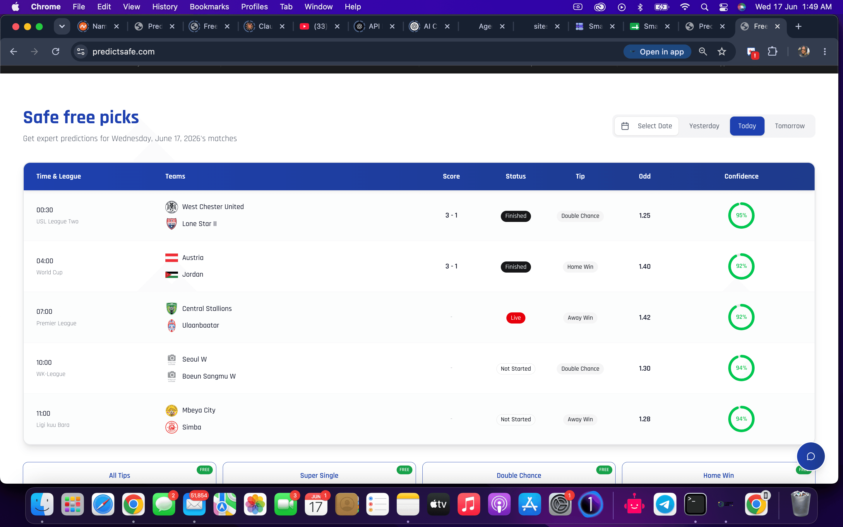 Free Football Predictions for Today (June 17, 2026) | Safe Free Picks & Betting Tips